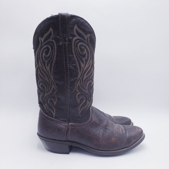 Laredo Men's Cowboy Boots Brown Leather Pointed Toe Embroidered Size 11‎